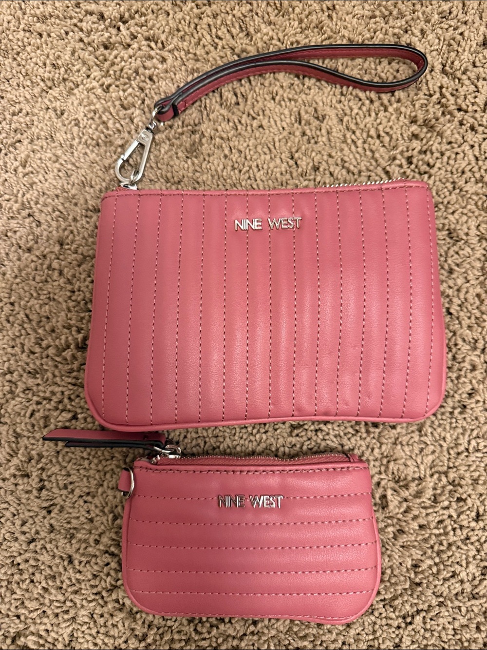 Nine West Rose Pink Quilted Wristlet Duo